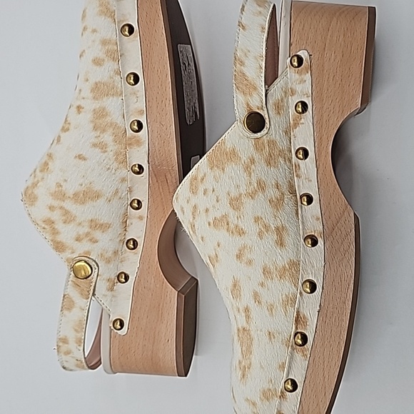 J Crew Calfhair Cowprint Convertible Wood Clogs - Picture 8 of 14